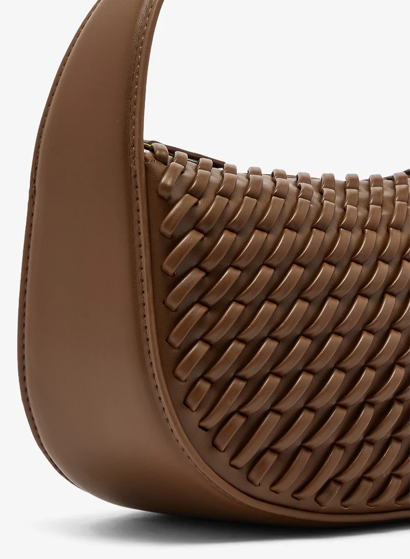 Ella Brown Woven Textured Detail Shoulder Bag for Women | Best Price UAE